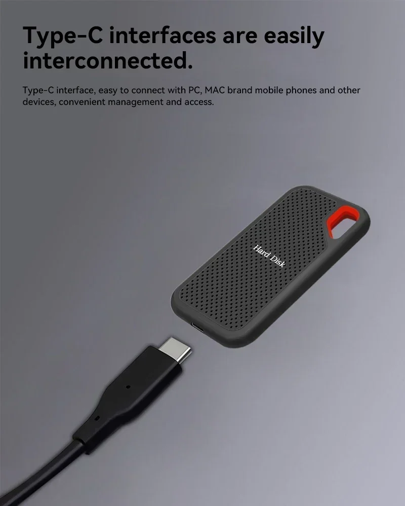 4TB Mini Portable SSD External Hard Drive Hardware Storage USB-C - Password Protection & Ultra Lightweight for Office/Security