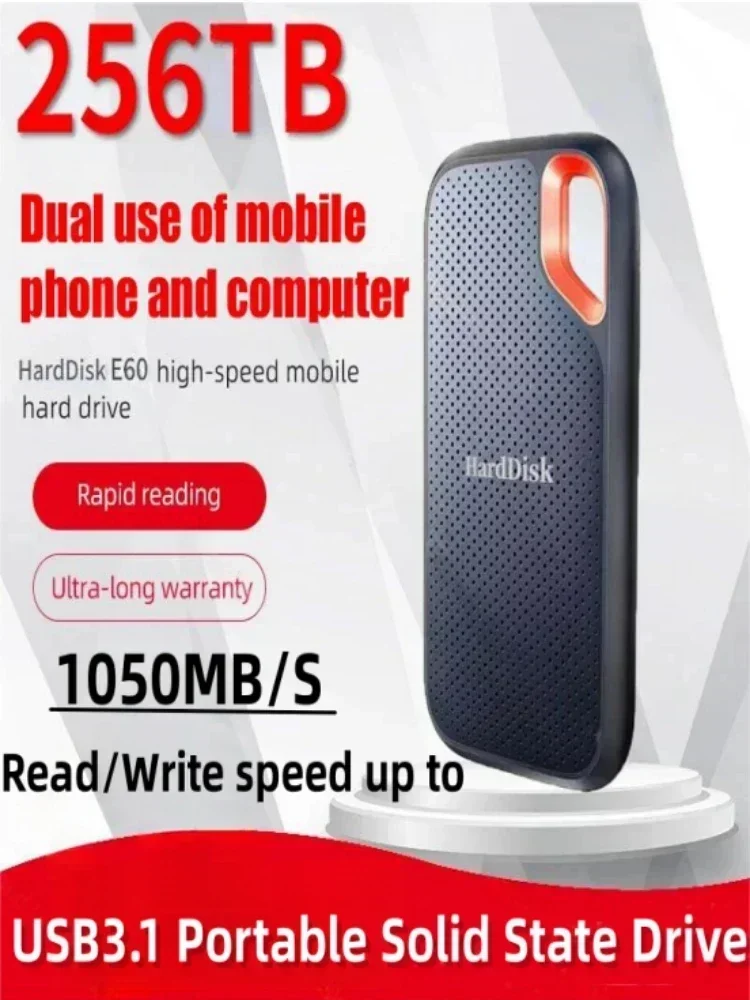 4TB Mini Portable SSD External Hard Drive Hardware Storage USB-C - Password Protection & Ultra Lightweight for Office/Security