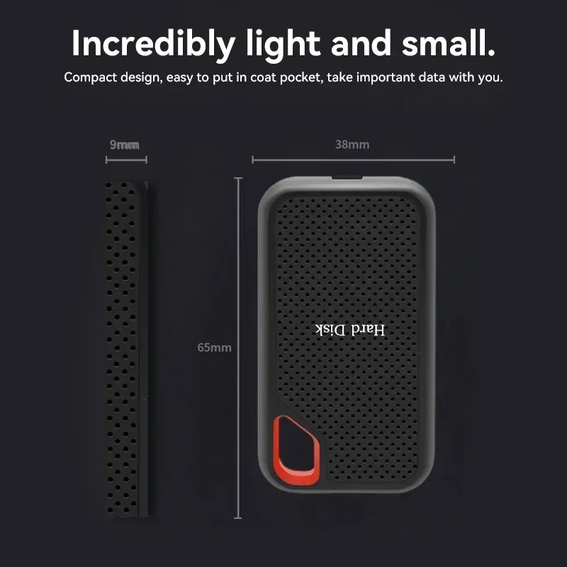 4TB Mini Portable SSD External Hard Drive Hardware Storage USB-C - Password Protection & Ultra Lightweight for Office/Security