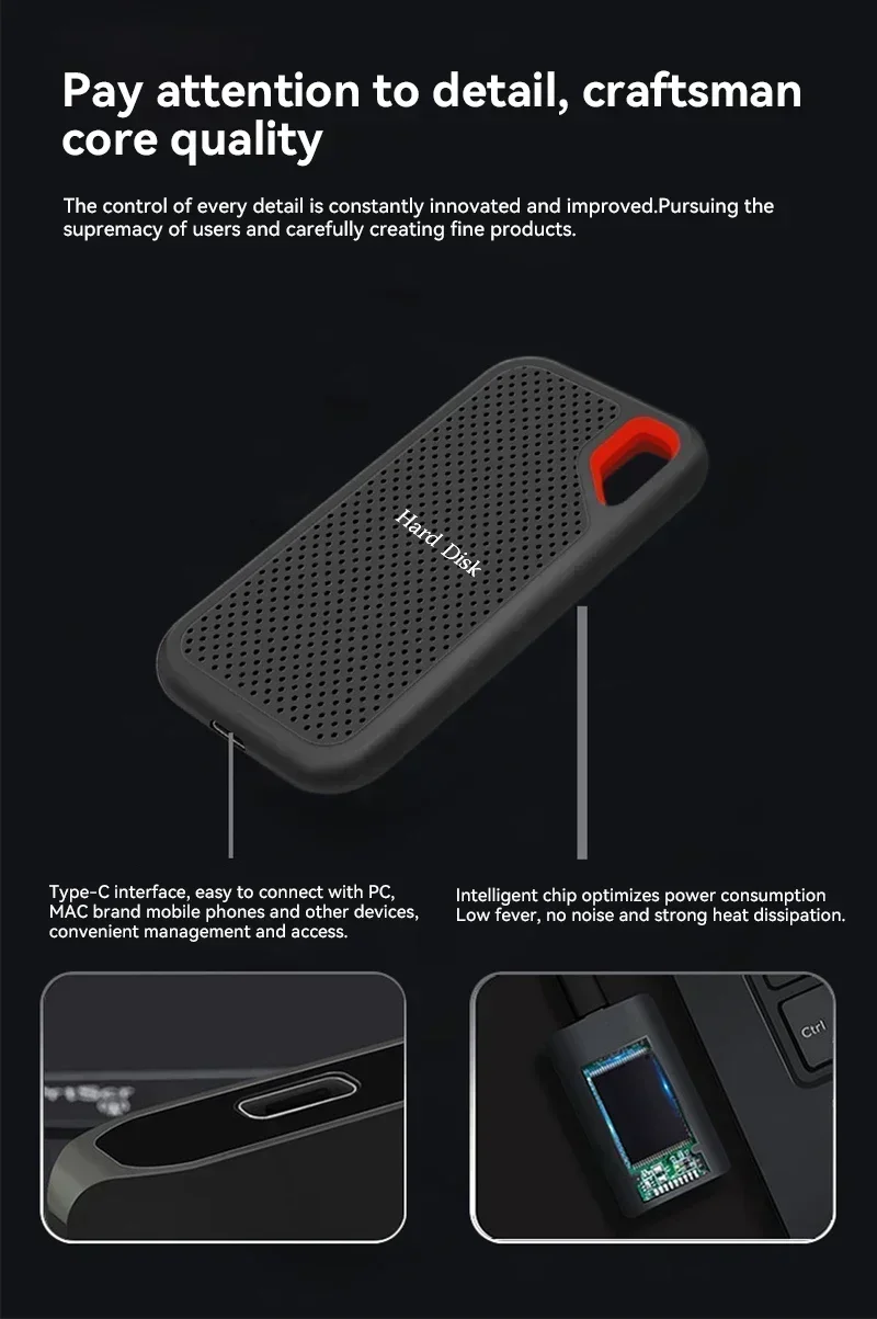 4TB Mini Portable SSD External Hard Drive Hardware Storage USB-C - Password Protection & Ultra Lightweight for Office/Security
