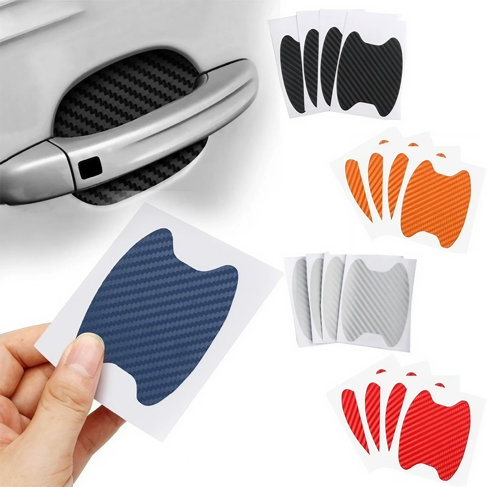 Universal Carbon Fiber Car Door Handle Protector, Vinyl Anti-Scratch Protective Film for Car Handles
