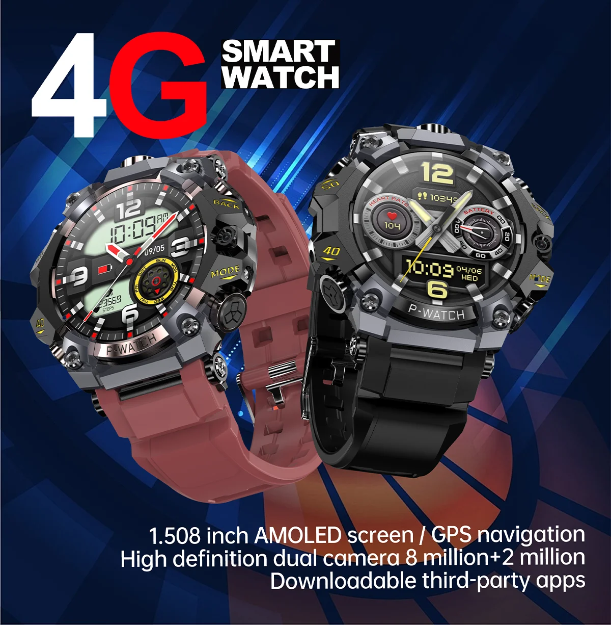 GoldenSpike 4G Sim Card Smart Watch 200W+800W Dual Camera GPS tracking Video Calling Android Watch Phone Wifi Connect Download