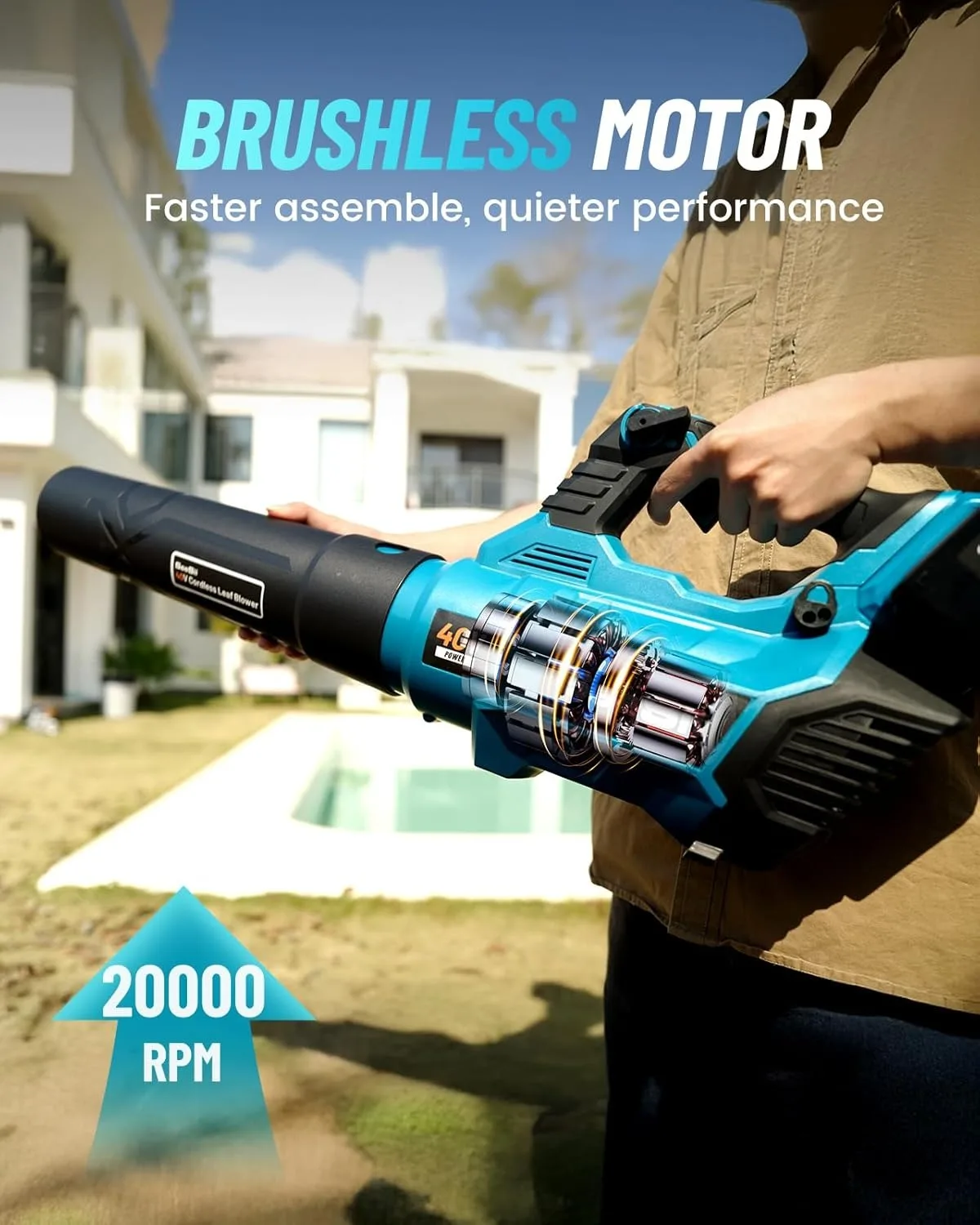 Seesii 40V Leaf Blower Cordless 680CFM/210MPH Brushless Motor Variable Speed Control Turbo Button Electric Blower 2*5.2A Battery