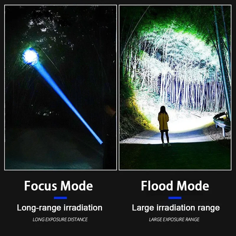 High-power Bright LED Flashlight USB Charging Telescopic Zoom Long-distance Lighting Tactical Lantern Camping Outdoor Torch