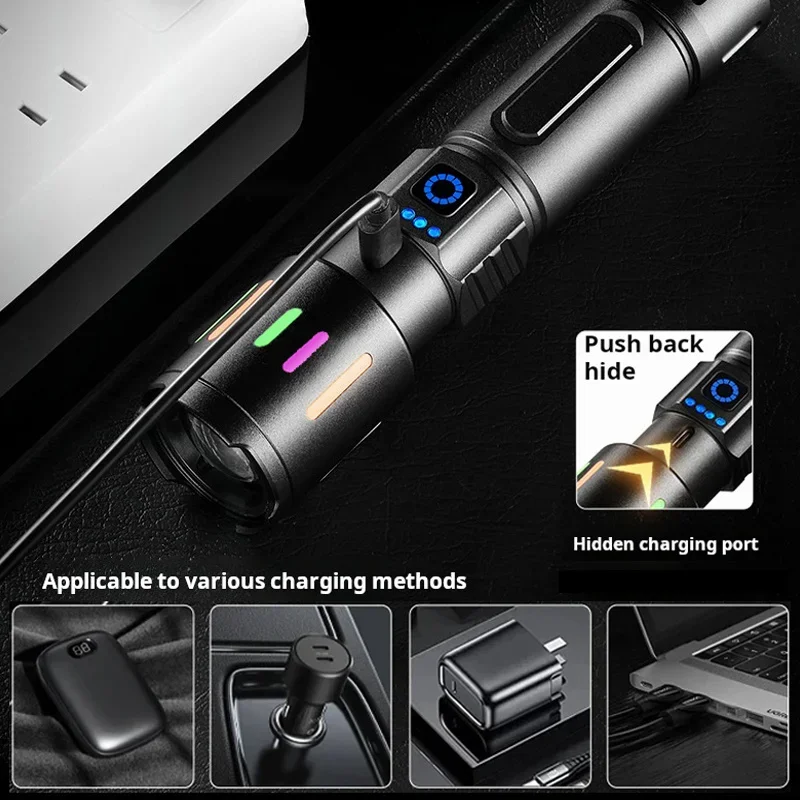 High-power Bright LED Flashlight USB Charging Telescopic Zoom Long-distance Lighting Tactical Lantern Camping Outdoor Torch